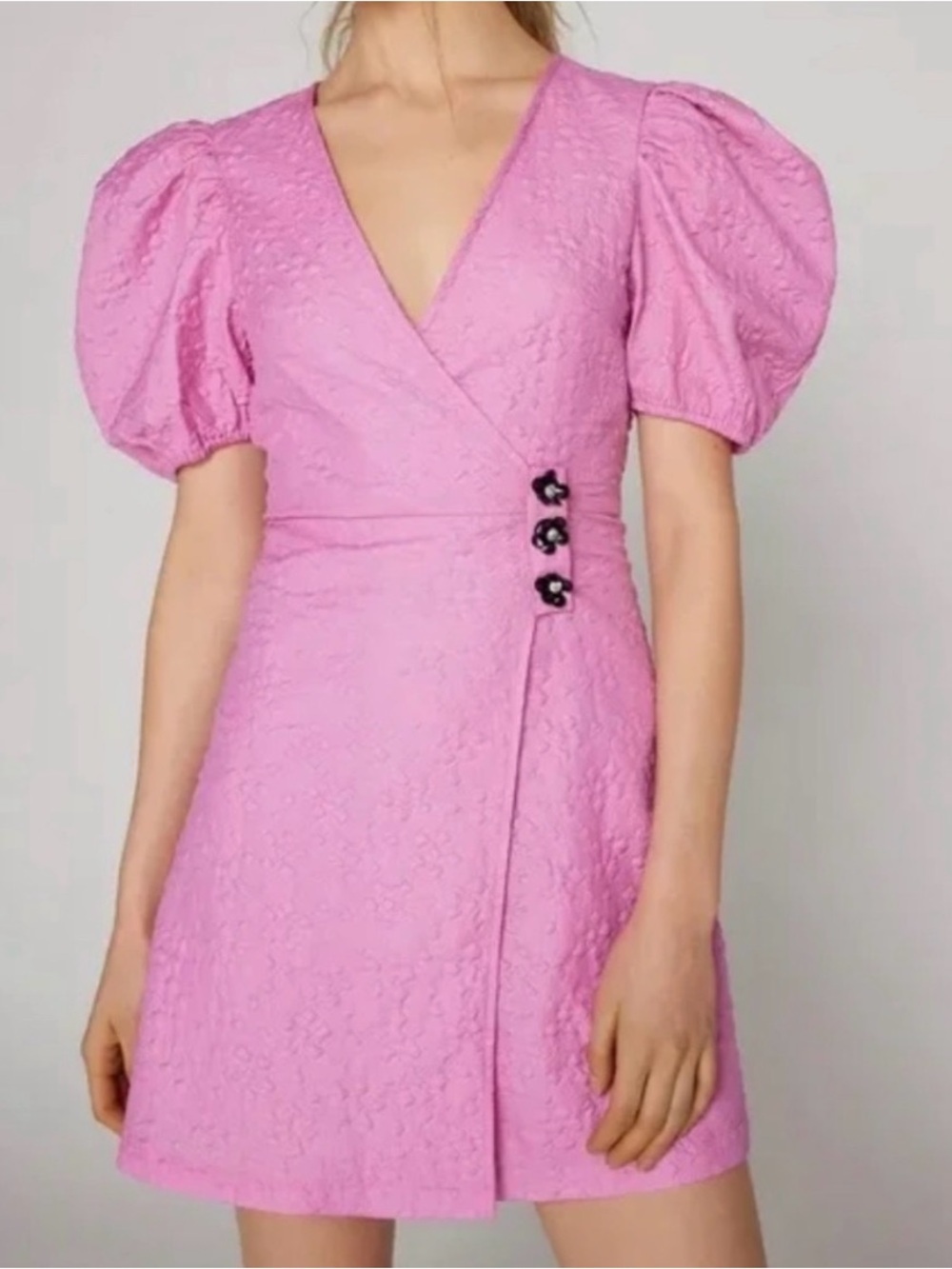 SISTER JANE Maude v neck puff sleeve mini wrap dress